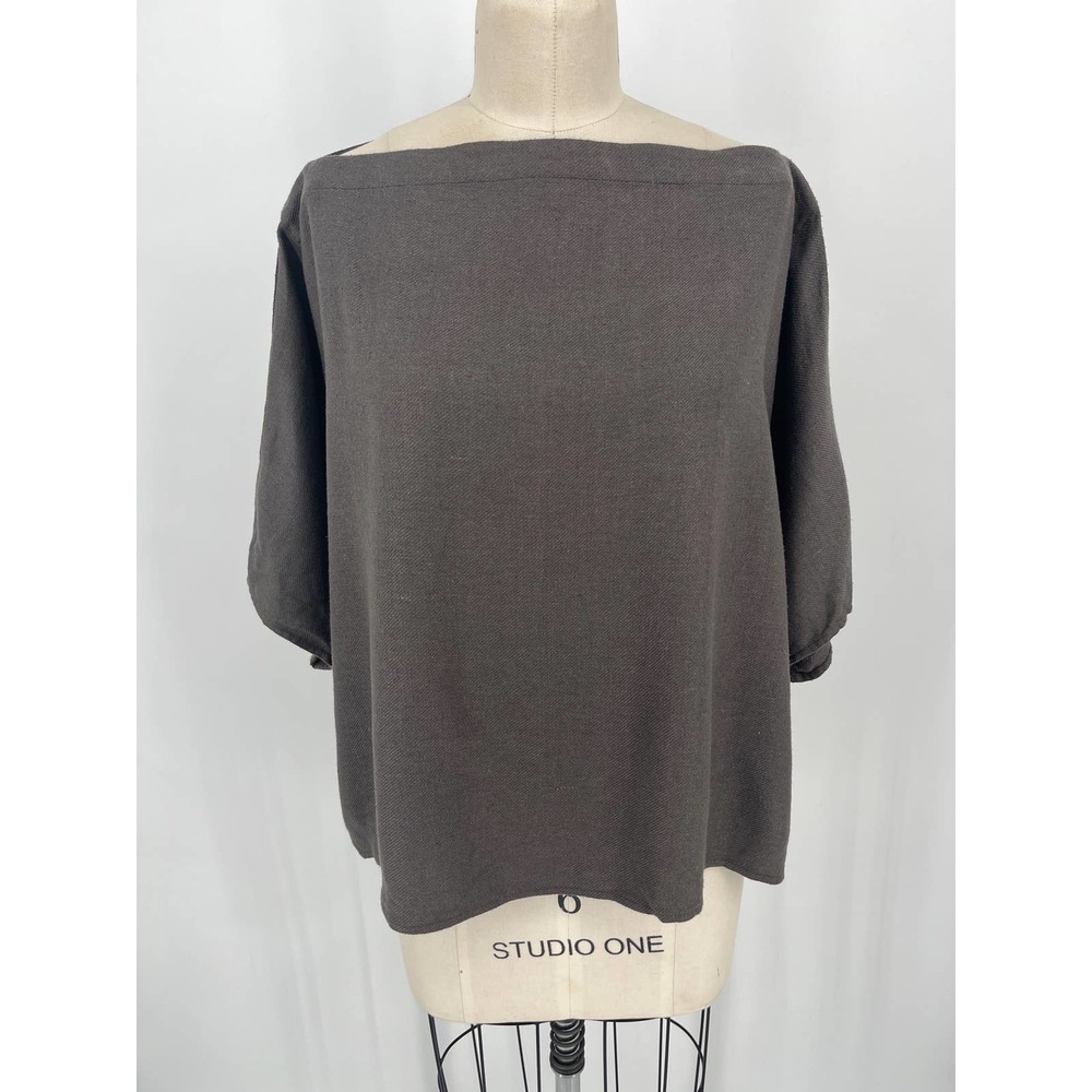 Ozma Boatneck Short Sleeve Boxy T-shirt Blouse Sz S Brown Raw Silk